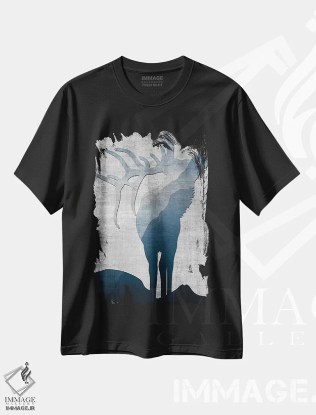 تیشرت مشکی طرح دار سیلوئت گوزن نر ۱، دکور کلبه و لژ اثر دنیس براون | فروشگاه ایماژ