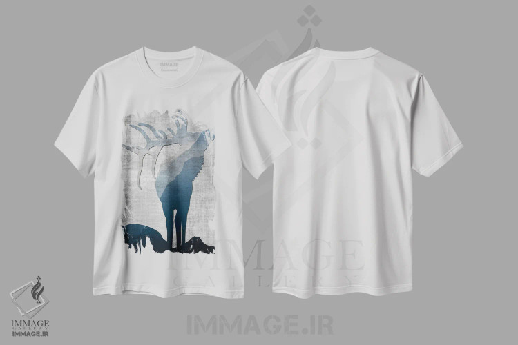 تیشرت سفید طرح دار سیلوئت گوزن نر ۱، دکور کلبه و لژ اثر دنیس براون | immage.ir