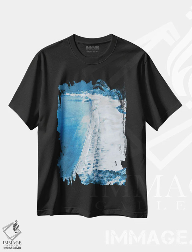 تیشرت مشکی طرح دار ساحل، آبستره اثر دنیس براون | فروشگاه ایماژ