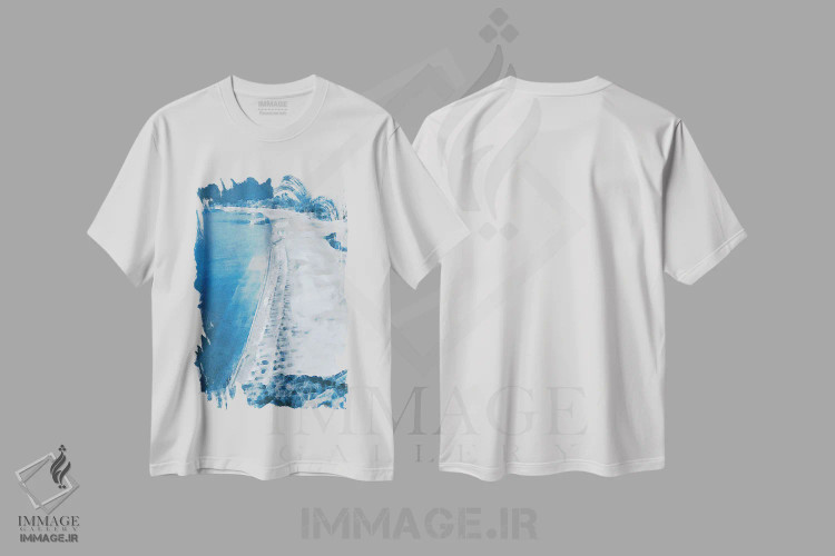 تیشرت سفید طرح دار ساحل، آبستره اثر دنیس براون | immage.ir