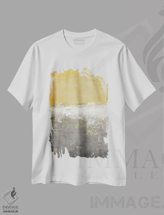 تیشرت سفید طرح دار انتزاع طلایی ۳ اثر دنیس براون | فروشگاه ایماژ