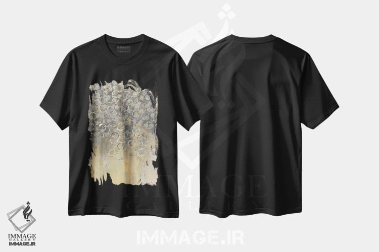 تیشرت مشکی طرح دار بارش باران بر زرد ۲، آبستره اثر دنیس براون | فروشگاه ایماژ