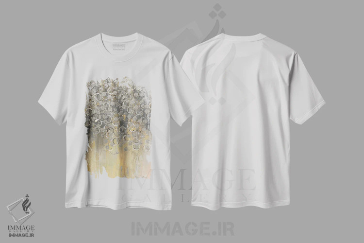 تیشرت سفید طرح دار بارش باران بر زرد ۲، آبستره اثر دنیس براون | immage.ir