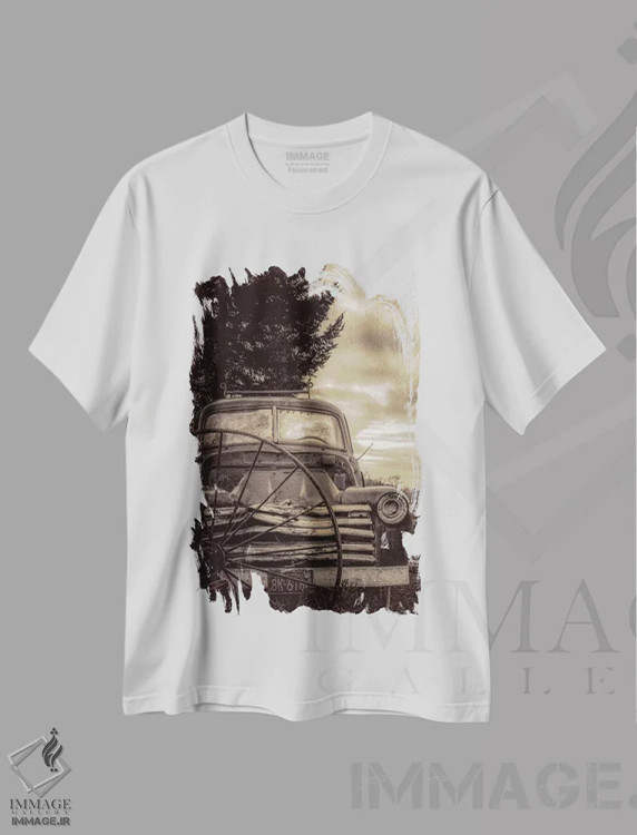 تیشرت سفید طرح دار کامیون کلاسیک، تزئینی اثر دان شوارتز | فروشگاه ایماژ