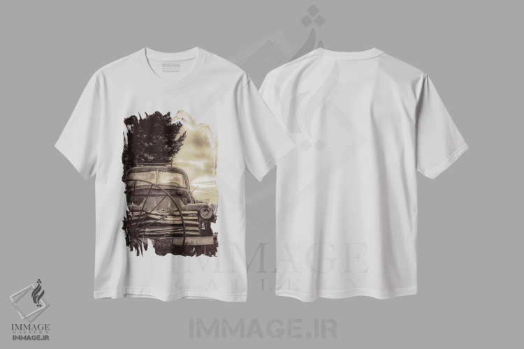 تیشرت سفید طرح دار کامیون کلاسیک، تزئینی اثر دان شوارتز | فروشگاه ایماژ