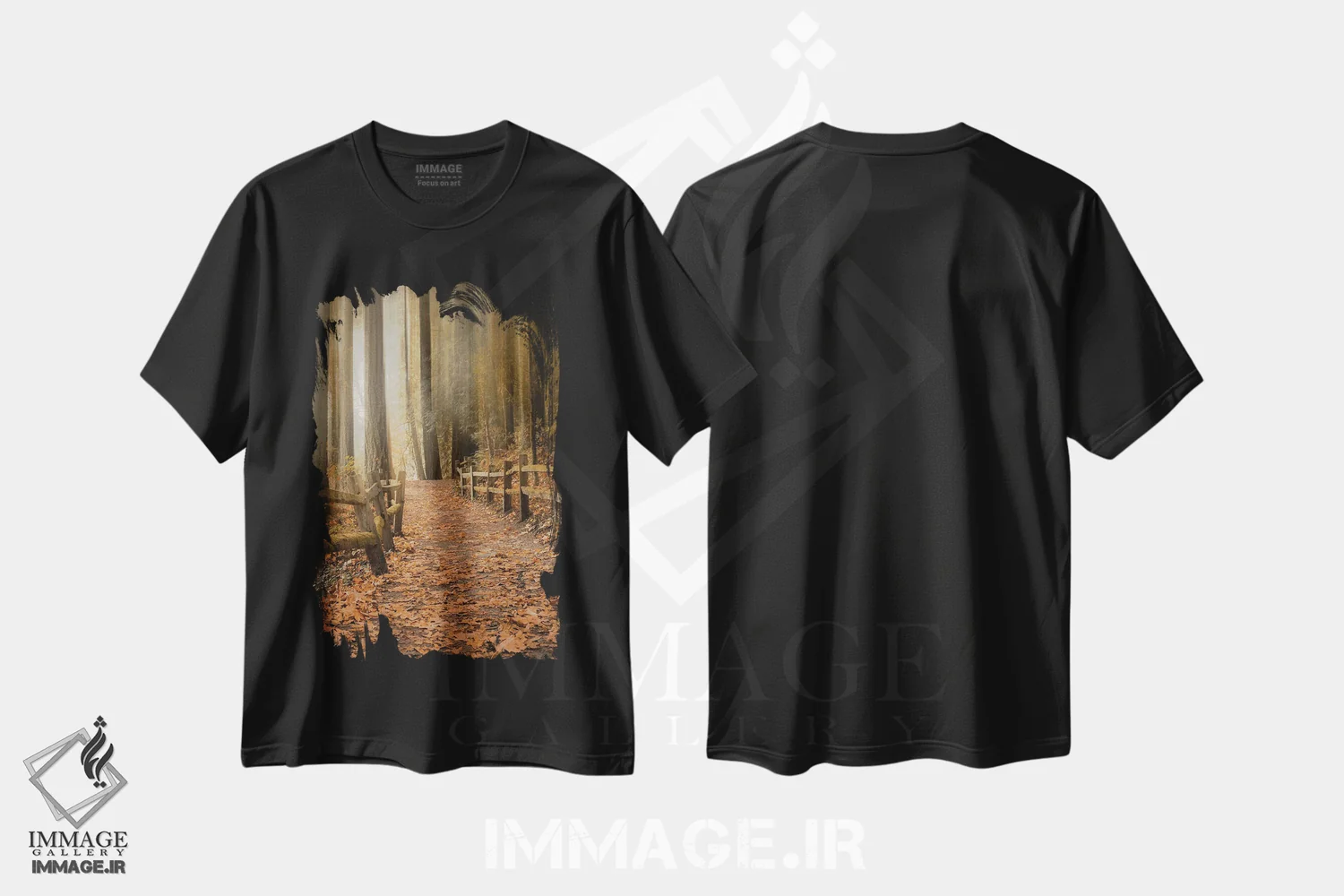 تیشرت مشکی طرح دار مسیر برگ پوش در جنگل، مدیوم اثر دان شوارتز | فروشگاه ایماژ