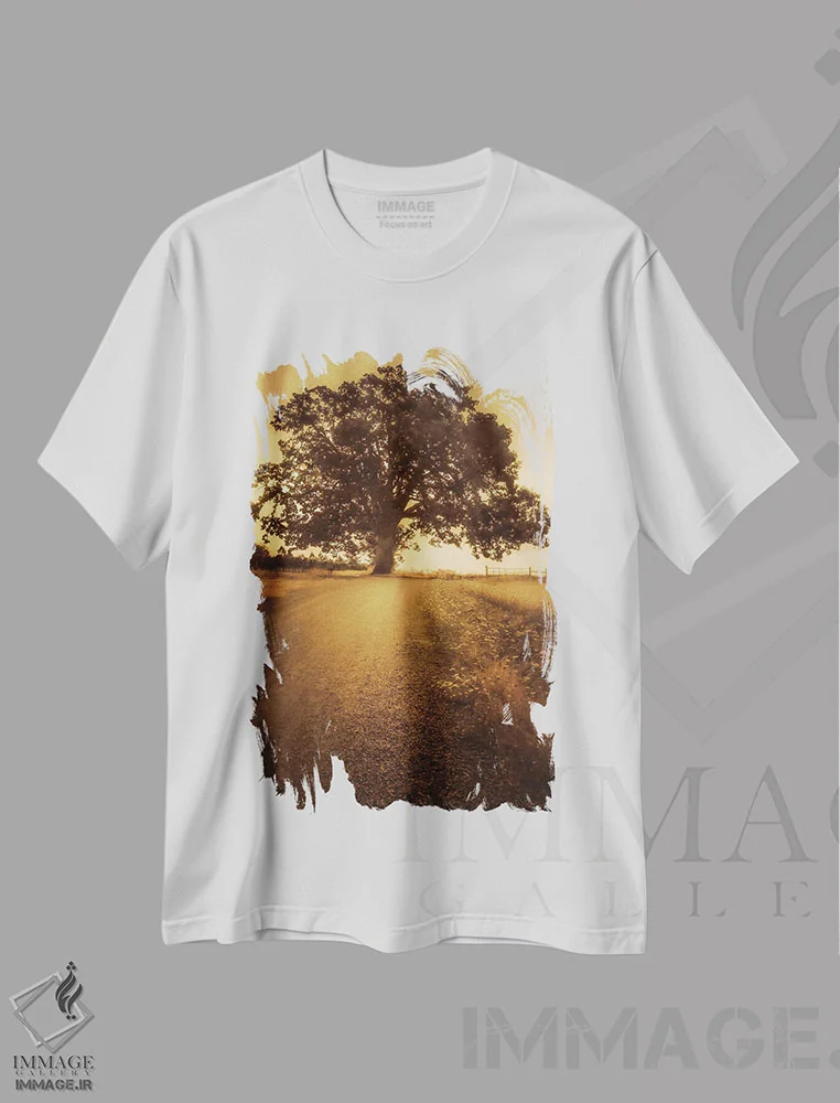 تیشرت سفید طرح دار درخت انتهای جاده، مدیوم اثر دان شوارتز | immage.ir