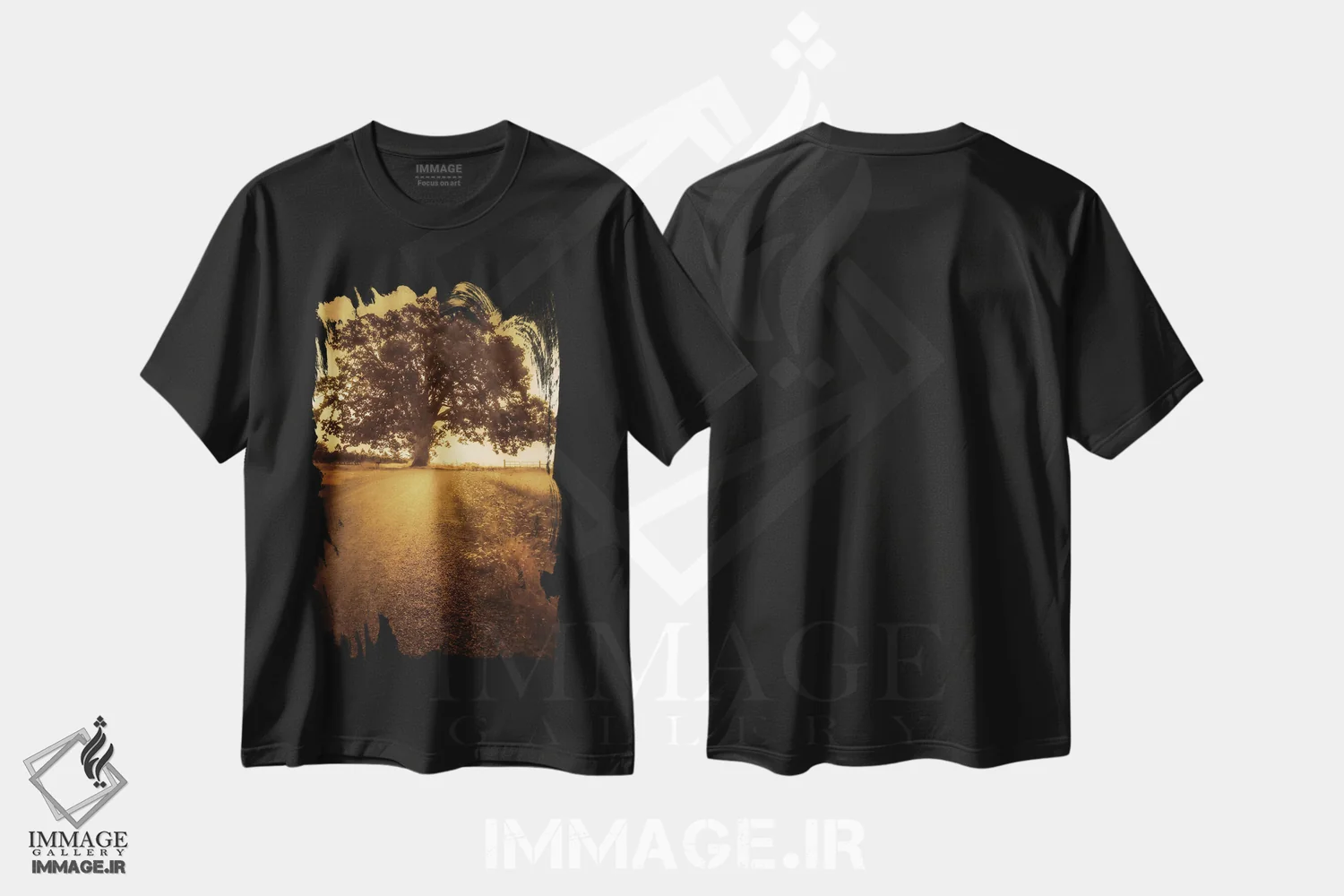 تیشرت مشکی طرح دار درخت انتهای جاده، مدیوم اثر دان شوارتز | فروشگاه ایماژ