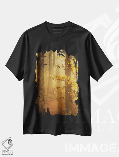 تیشرت مشکی طرح دار در مسیر جنگل مه آلود، مدیوم اثر دان شوارتز | فروشگاه ایماژ