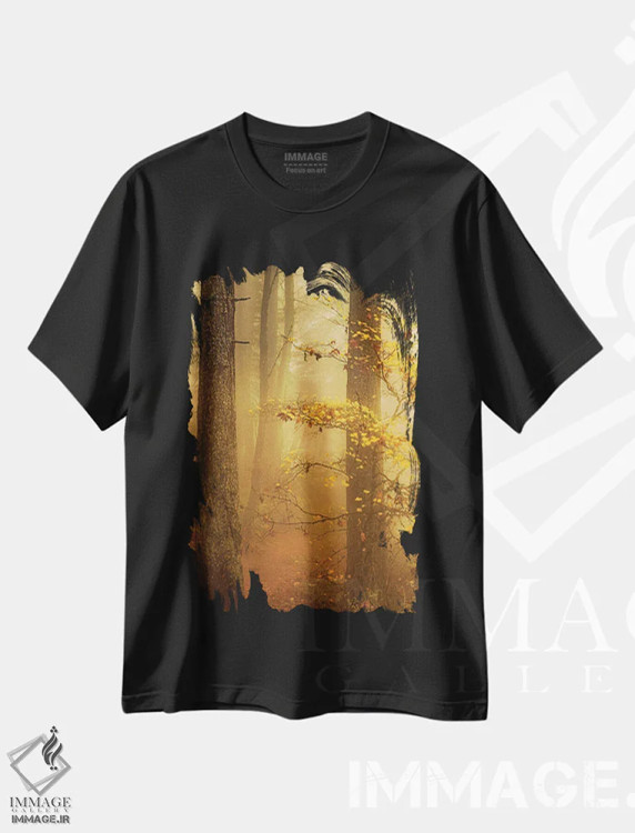 تیشرت مشکی طرح دار در مسیر جنگل مه آلود، مدیوم اثر دان شوارتز | فروشگاه ایماژ