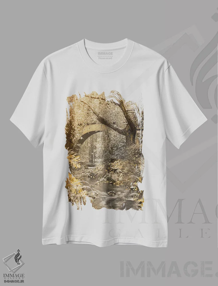تیشرت سفید طرح دار جریان زیر پل، مدیوم اثر دان شوارتز | فروشگاه ایماژ