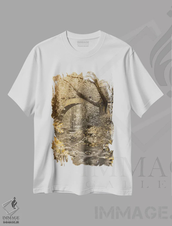 تیشرت سفید طرح دار جریان زیر پل، مدیوم اثر دان شوارتز | فروشگاه ایماژ