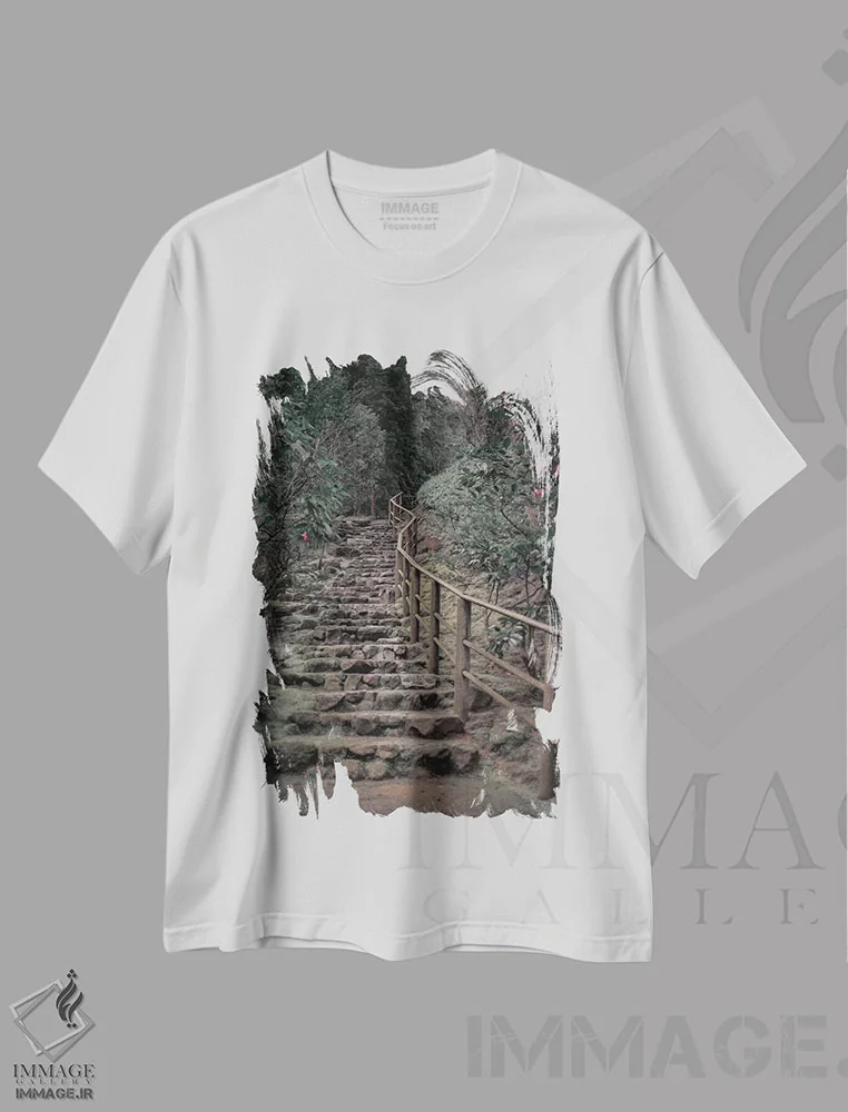 تیشرت سفید طرح دار پله های باغ، مدیوم اثر دان شوارتز | immage.ir