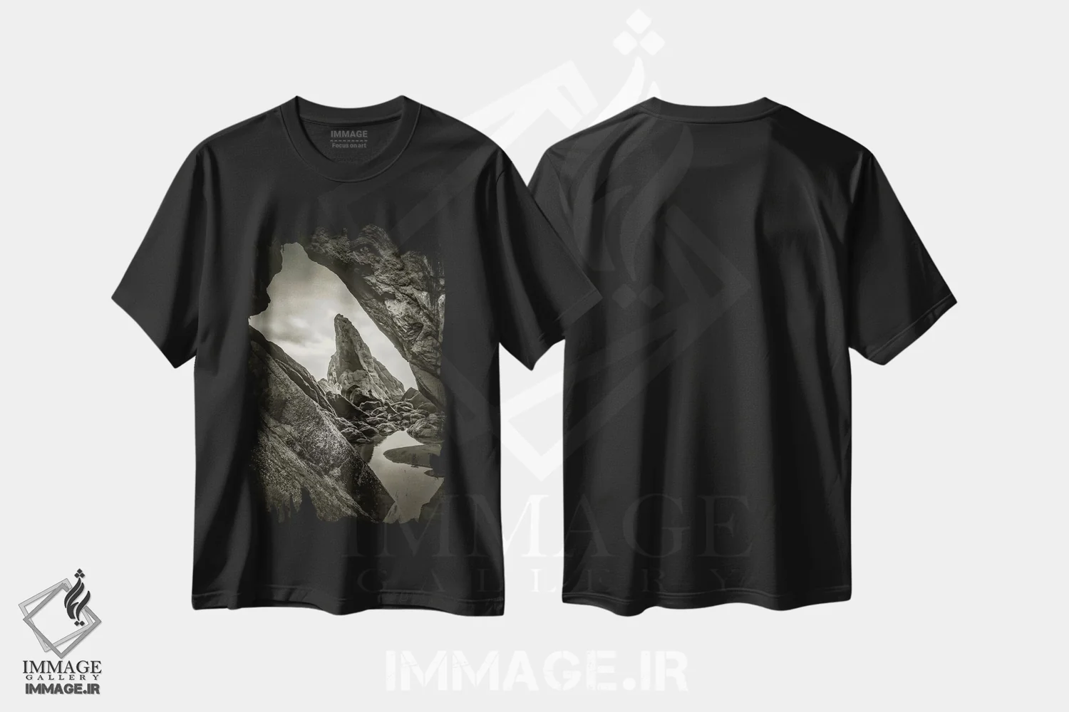 تیشرت مشکی طرح دار نگاه از میان، عکاسی سیاه و سفید اثر دان شوارتز | فروشگاه ایماژ