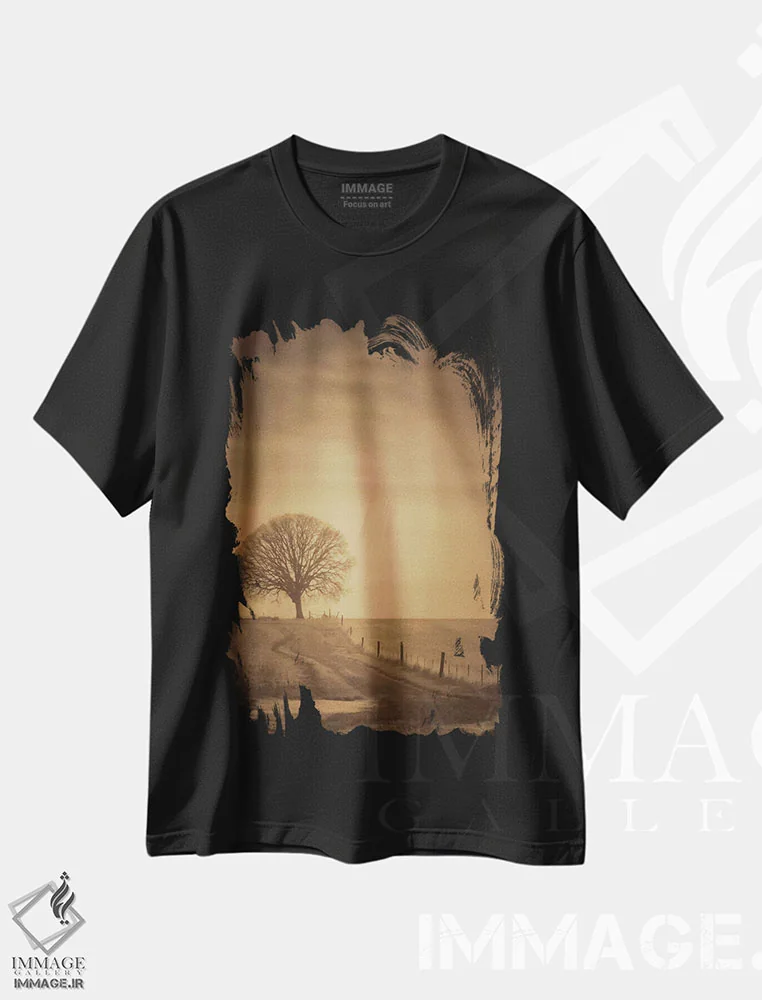 تیشرت مشکی طرح دار درخت انتهای مسیر، مدیوم اثر دان شوارتز | immage.ir