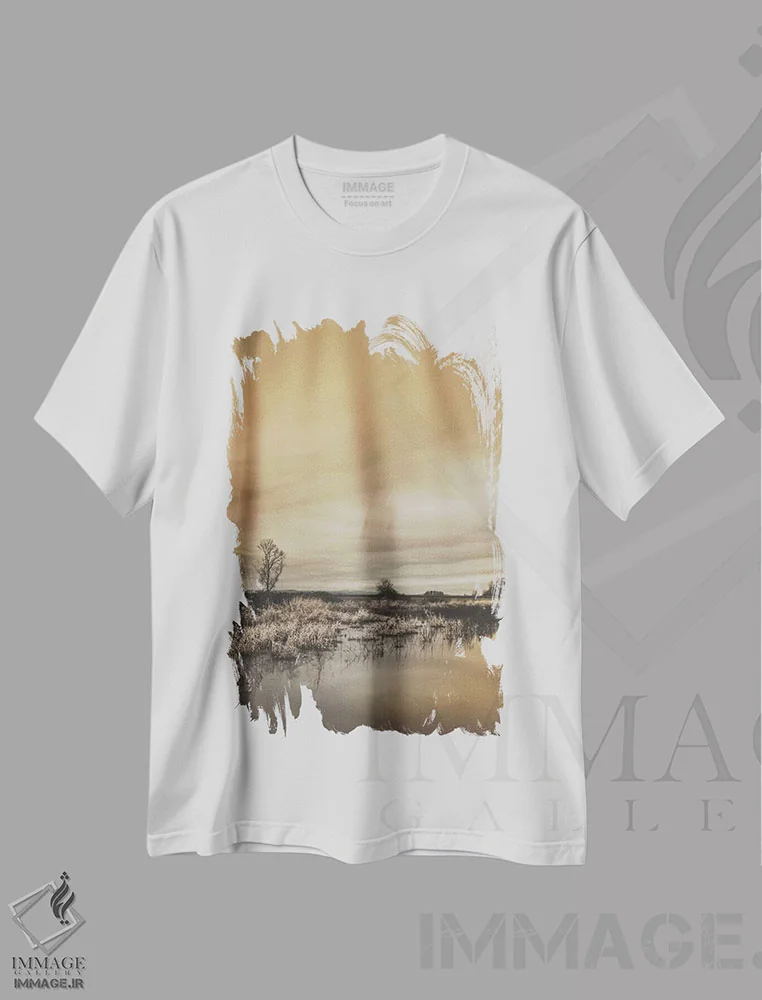تیشرت سفید طرح دار درخت کنار برکه، مدیوم اثر دان شوارتز | immage.ir