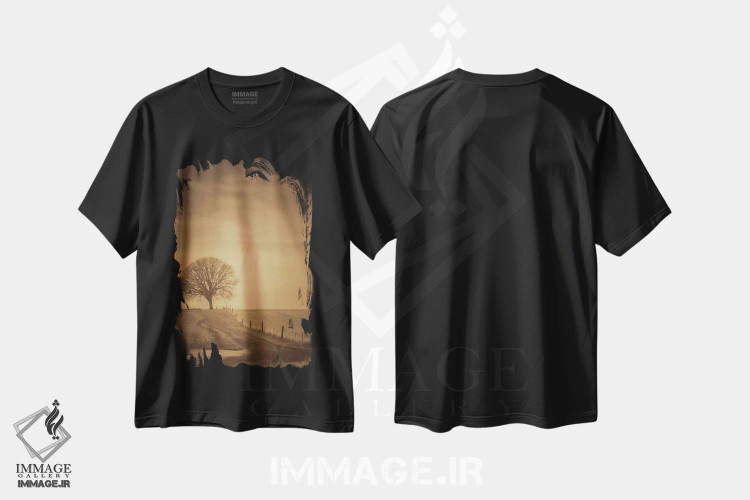 تیشرت مشکی طرح دار درخت انتهای مسیر، مدیوم اثر دان شوارتز | immage.ir