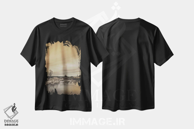 تیشرت مشکی طرح دار درخت کنار برکه، مدیوم اثر دان شوارتز | فروشگاه ایماژ