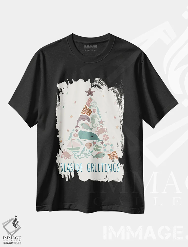 تیشرت مشکی طرح دار کریسمس ساحلی، کریسمس ساحلی اثر دارلین سیل | فروشگاه ایماژ