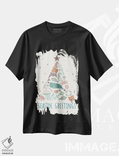 تیشرت مشکی طرح دار کریسمس ساحلی، کریسمس ساحلی اثر دارلین سیل | فروشگاه ایماژ