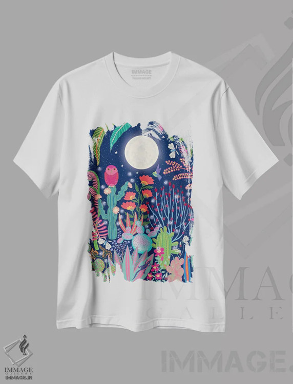 تیشرت سفید طرح دار جغد ماه، مدیوم اثر دارلین سیل | فروشگاه ایماژ