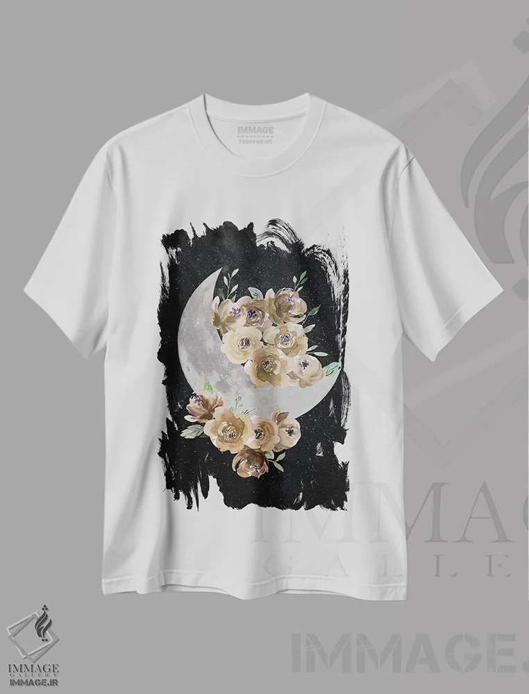 تیشرت سفید طرح دار ماه بوهمی، تزئینی اثر دنیلا سانتیاگو | فروشگاه ایماژ