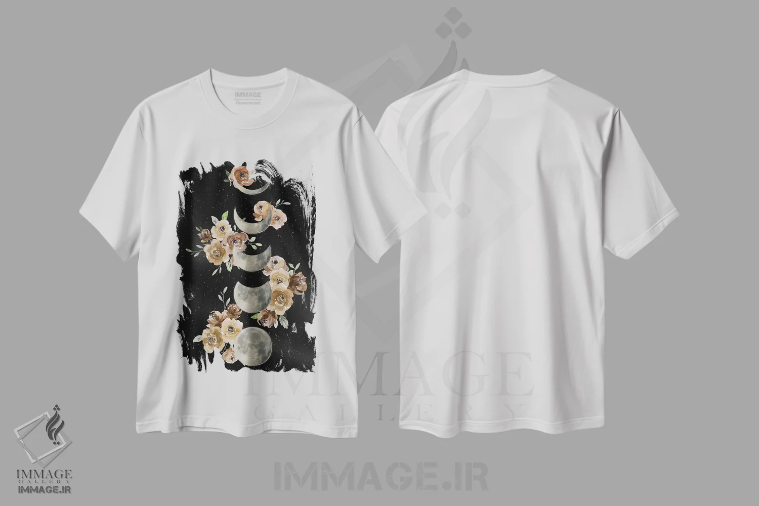 تیشرت سفید طرح دار مراحل ماه به سبک بوهمی، تزئینی اثر دنیلا سانتیاگو | immage.ir