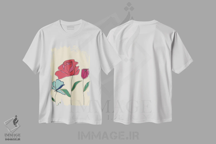 تیشرت سفید طرح دار گل های رنگی یک، تزئینی اثر دنیلا سانتیاگو | immage.ir