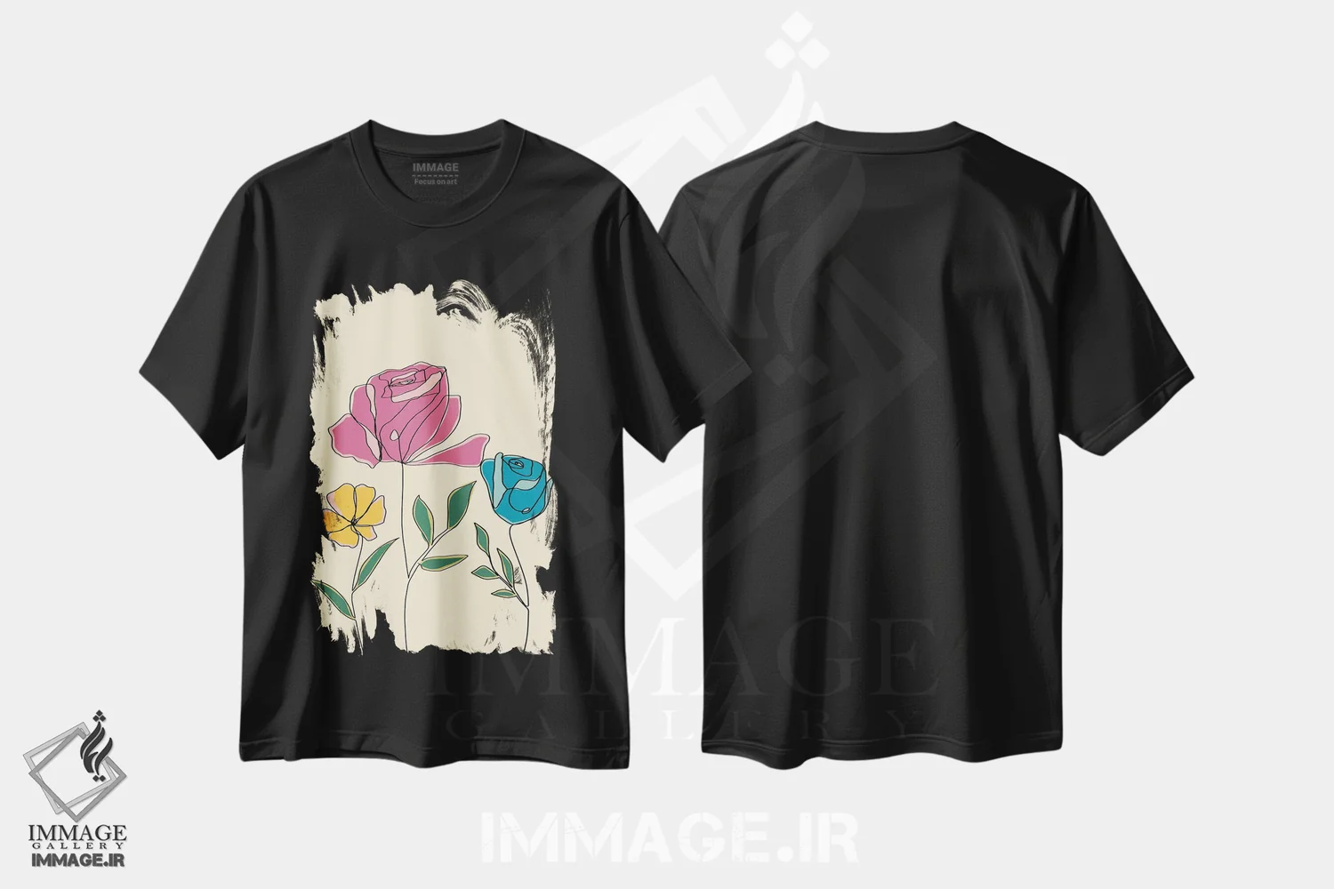 تیشرت مشکی طرح دار گل های رنگی دو، تزئینی اثر دنیلا سانتیاگو | immage.ir
