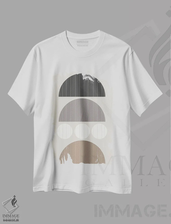 تیشرت سفید طرح دار نوارهای عمودی دو، آبستره اثر دنیلا سانتیاگو | فروشگاه ایماژ