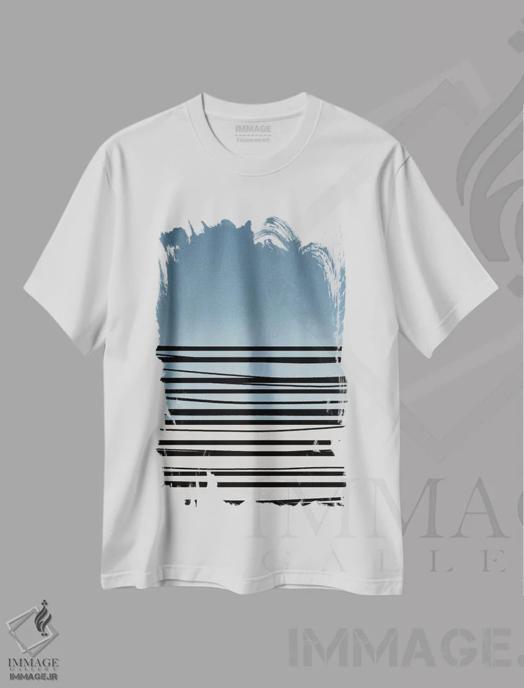 تیشرت سفید طرح دار آبی انتزاعی دو اثر دنیلا سانتیاگو | فروشگاه ایماژ