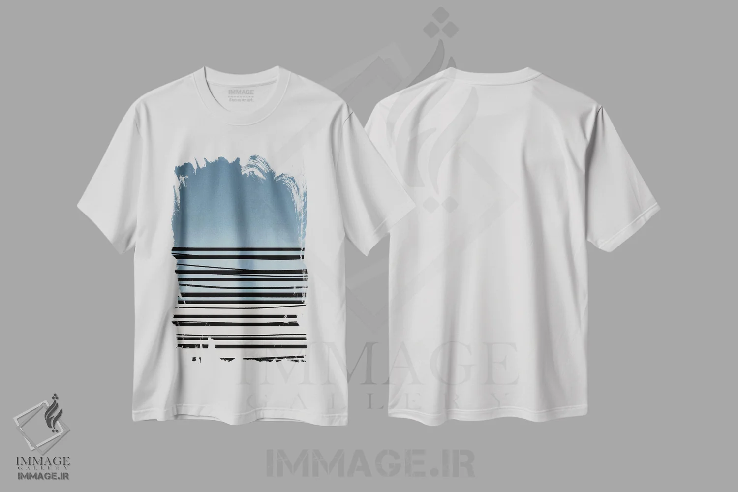 تیشرت سفید طرح دار آبی انتزاعی دو اثر دنیلا سانتیاگو | فروشگاه ایماژ