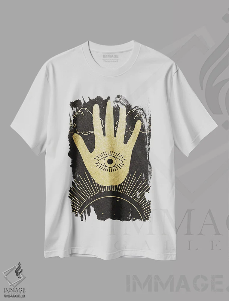 تیشرت سفید طرح دار نخل آسمانی، هنر دیجیتال اثر دنیلا سانتیاگو | فروشگاه ایماژ