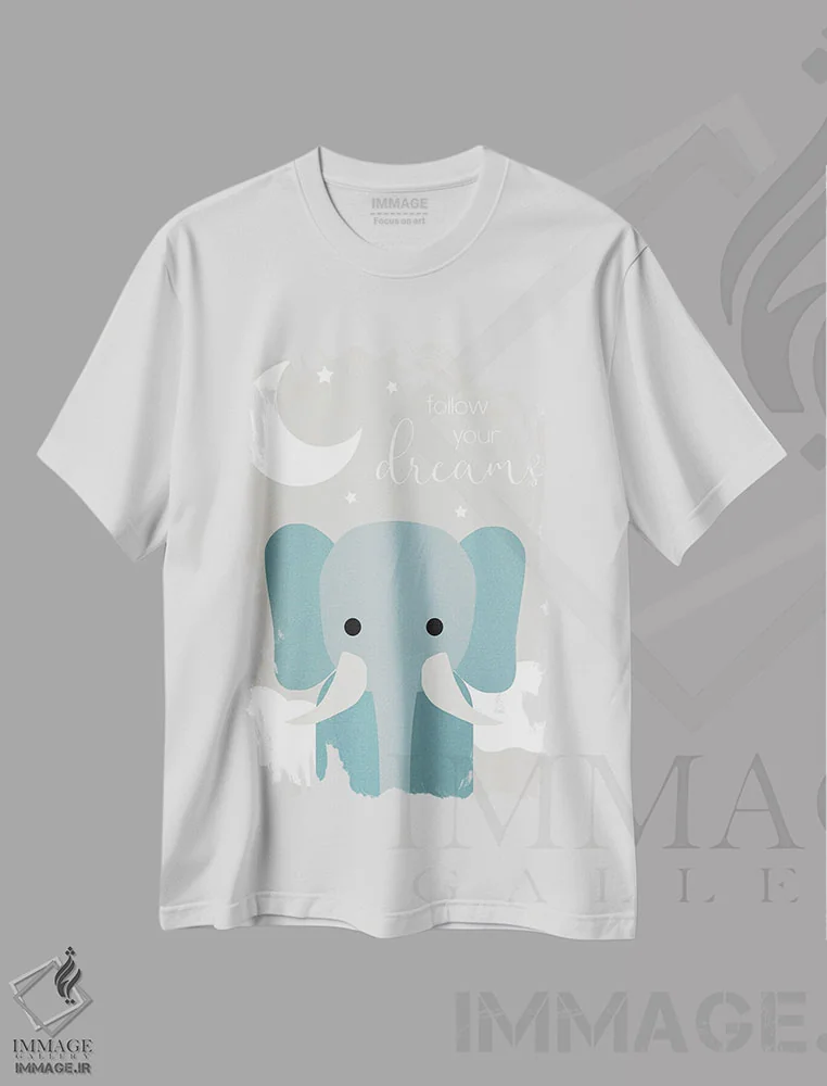 تیشرت سفید طرح دار فیل رویاها، هنر دیجیتال اثر دنیلا سانتیاگو | immage.ir