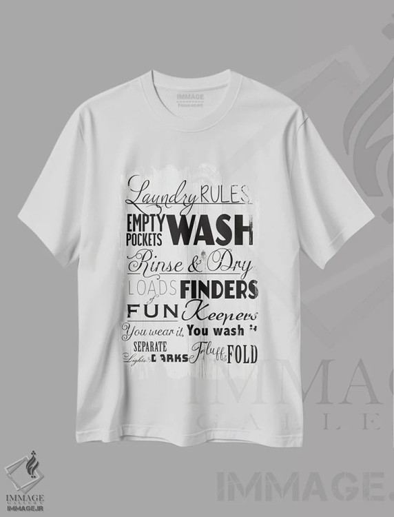 تیشرت سفید طرح دار قوانین رختشویی اثر دنیلا سانتیاگو | immage.ir