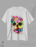 تیشرت سفید طرح دار جمجمه گل دار، هنر دیجیتال اثر دنیلا سانتیاگو | فروشگاه ایماژ
