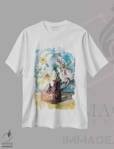 تیشرت سفید طرح دار متعادل شده با زمان، دکور معاصر اثر دانا سورکینا | فروشگاه ایماژ