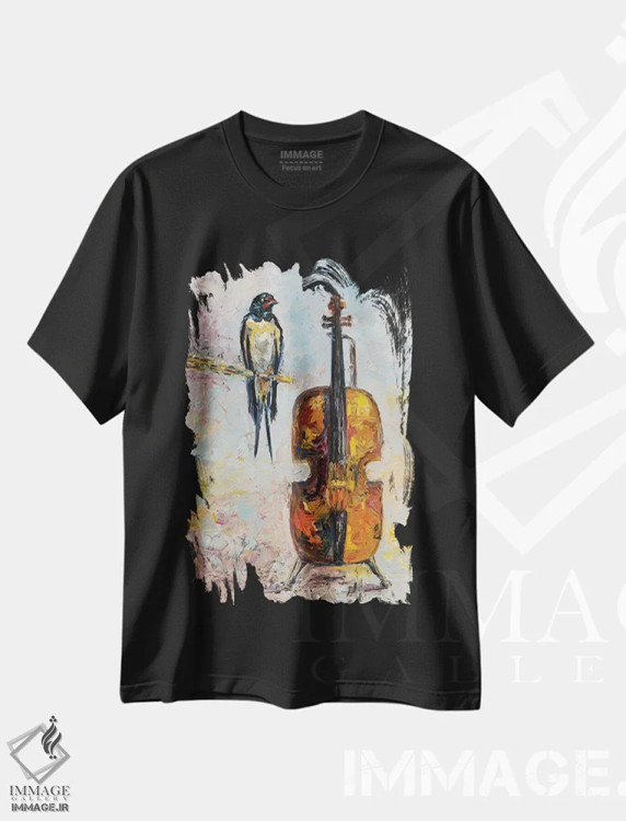 تیشرت مشکی طرح دار کنار من بمان، دکور معاصر اثر دانا سورکینا | فروشگاه ایماژ