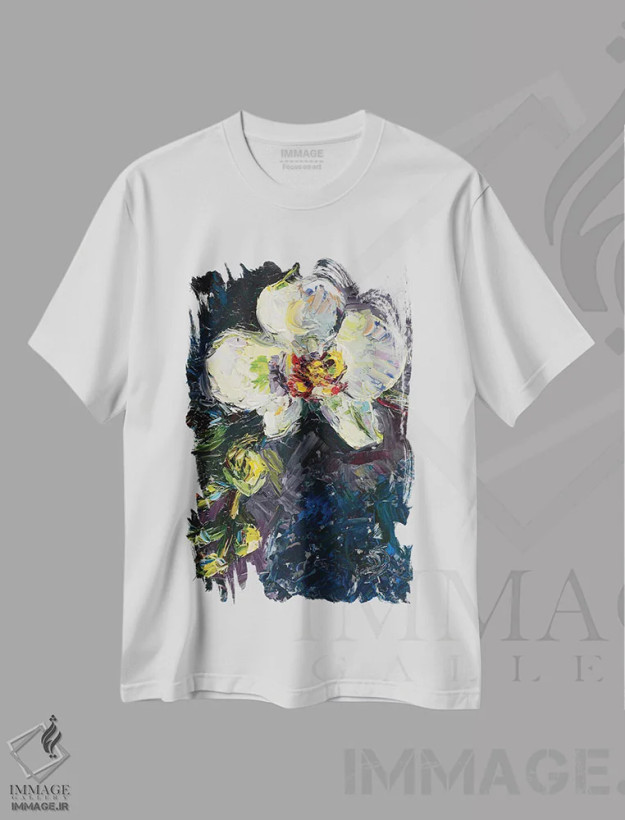 تیشرت سفید طرح دار ارکیده ها، دکور معاصر اثر دانا سورکینا | فروشگاه ایماژ