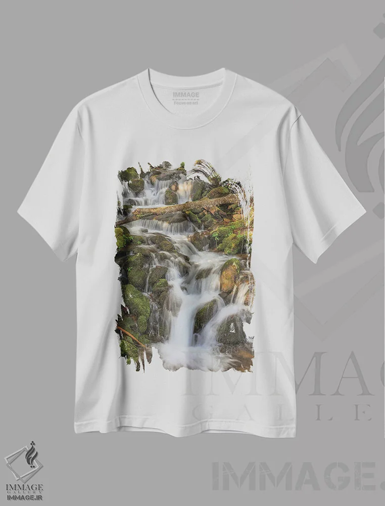 تیشرت سفید طرح دار آبشار، تزئینی اثر دن اسپرول | فروشگاه ایماژ