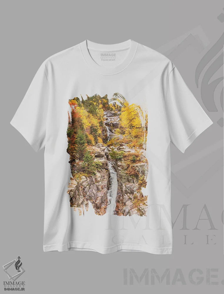 تیشرت سفید طرح دار آبشار نقره ای، مدیوم اثر دن اسپرول | immage.ir