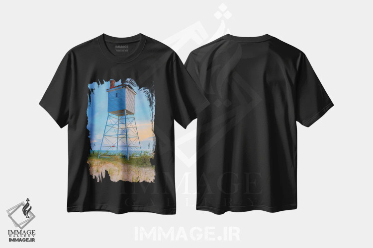 تیشرت مشکی طرح دار غروب کلبه نجات غریق، مدیوم اثر دن اسپرول | immage.ir