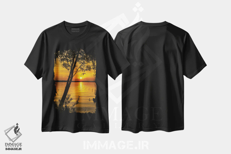 تیشرت مشکی طرح دار غروب خلیج تراورس، مدیوم اثر دن اسپرول | فروشگاه ایماژ