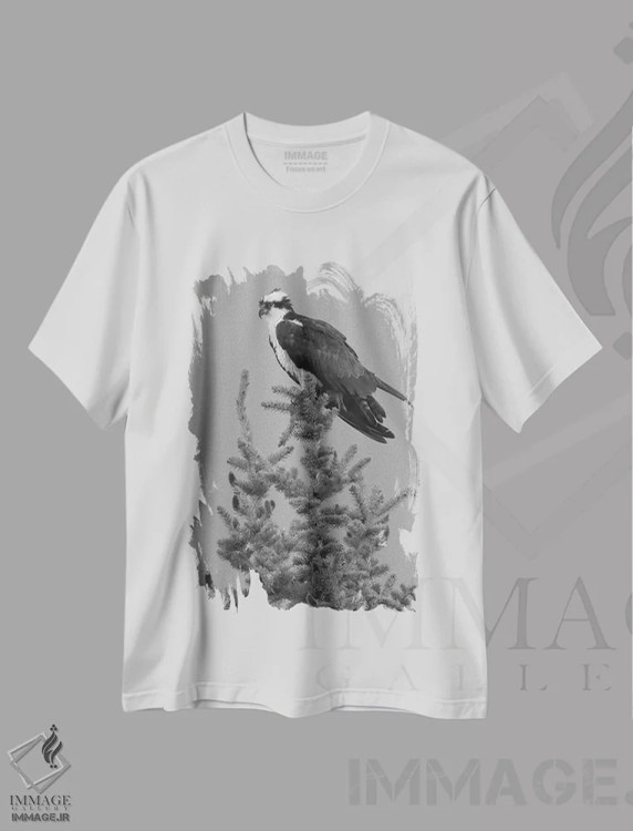 تیشرت سفید طرح دار عقاب ماهیگیر، عکاسی سیاه و سفید اثر دن اسپرول | immage.ir