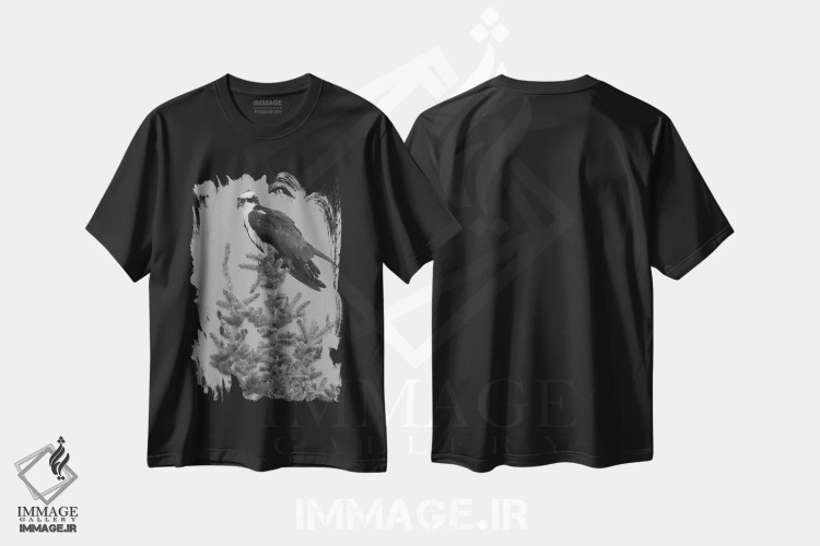 تیشرت مشکی طرح دار عقاب ماهیگیر، عکاسی سیاه و سفید اثر دن اسپرول | فروشگاه ایماژ