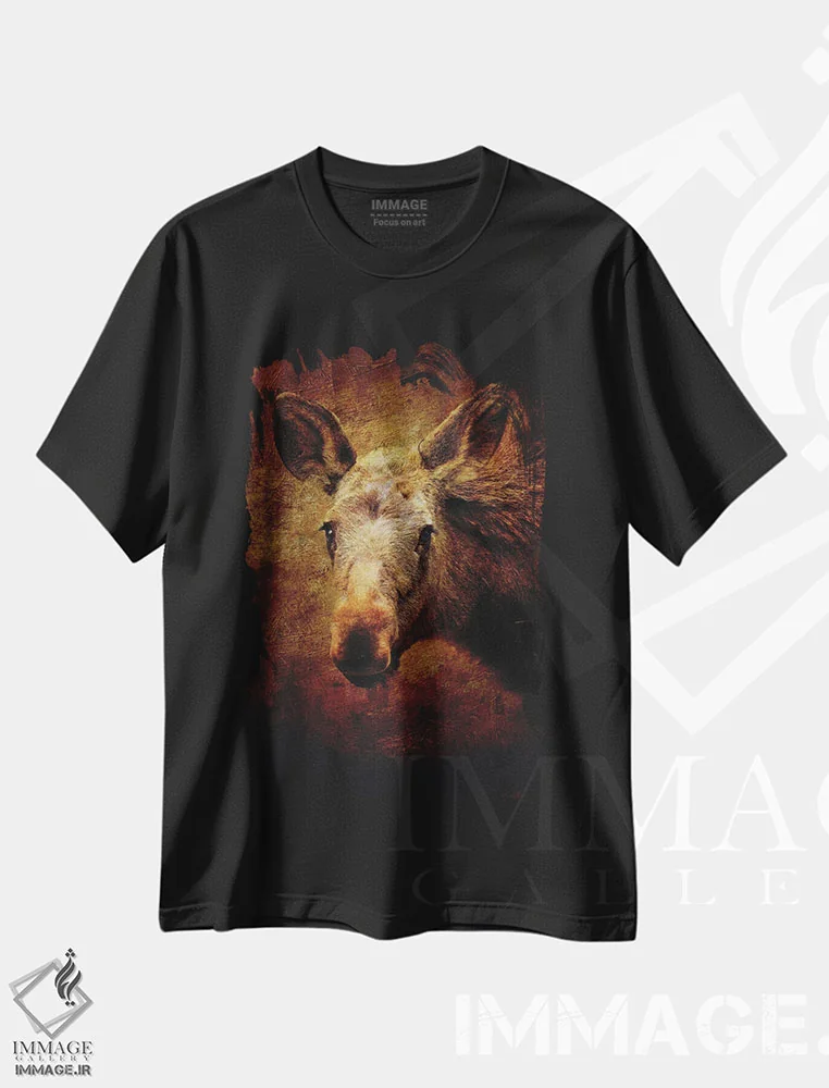 تیشرت مشکی طرح دار پرتره گوزن دوست داشتنی اثر دن اسپرول | immage.ir