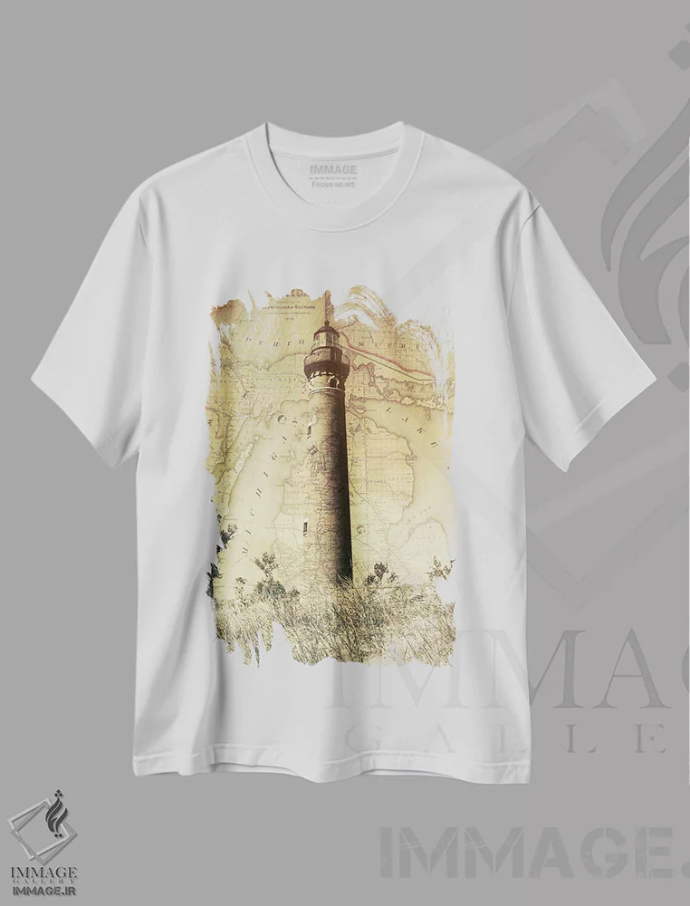 تیشرت سفید طرح دار نقشه فانوس دریایی لیتل سیبل، مدیوم اثر دن اسپرول | immage.ir