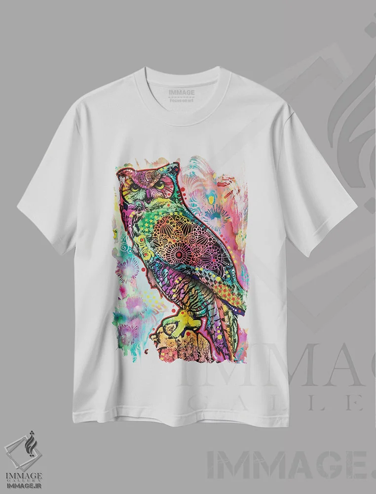 تیشرت سفید طرح دار جغد دانا، مدیوم اثر دین روسو | فروشگاه ایماژ