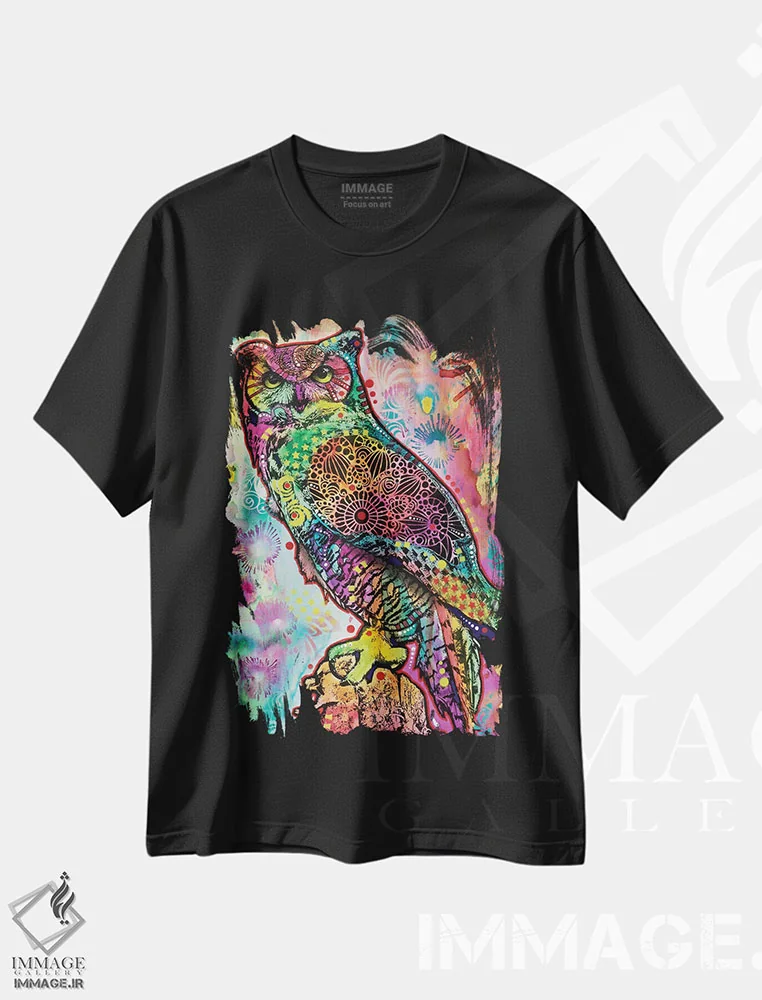 تیشرت مشکی طرح دار جغد دانا، مدیوم اثر دین روسو | immage.ir