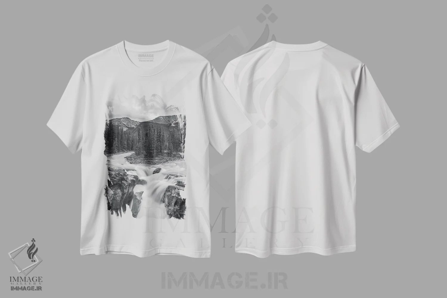 تیشرت سفید طرح دار آبشار سانوپتا، عکاسی سیاه و سفید اثر دن اسپرول | immage.ir